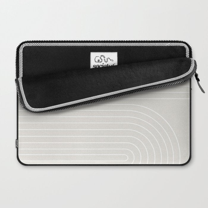 Minimal Line Curvature XI Natural Off White Mid Century Modern Arch Abstract Laptop Sleeve Gallery Image 2