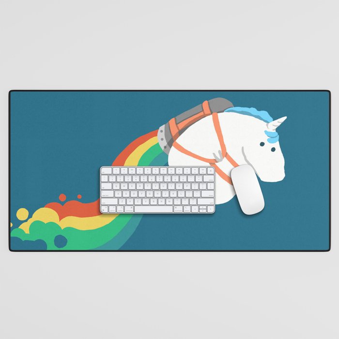 Fat Unicorn on Rainbow Jetpack Desk Mat Gallery Image 1