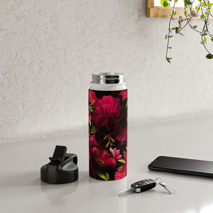 Vintage & Shabby Chic - Dark Red Antique Night Roses Botanical Garden Water Bottle Gallery Image 4