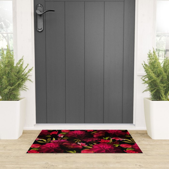 Vintage & Shabby Chic - Dark Red Antique Night Roses Botanical Garden Welcome Mat Gallery Image 3
