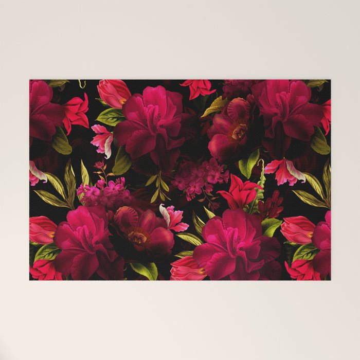 Vintage & Shabby Chic - Dark Red Antique Night Roses Botanical Garden Welcome Mat Gallery Image 1