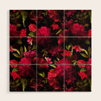 Vintage & Shabby Chic - Dark Red Antique Night Roses Botanical Garden Wood Wall Art Gallery Image 1