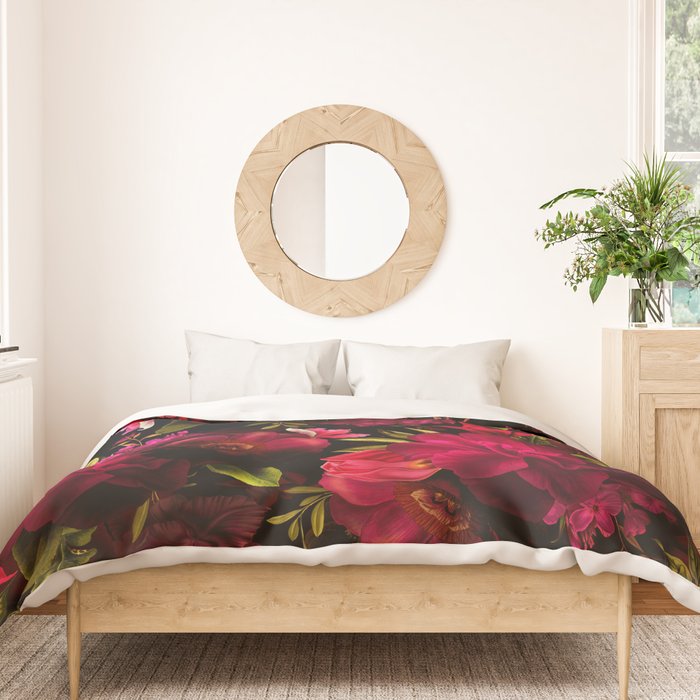 Vintage & Shabby Chic - Dark Red Antique Night Roses Botanical Garden Duvet Cover Gallery Image 3
