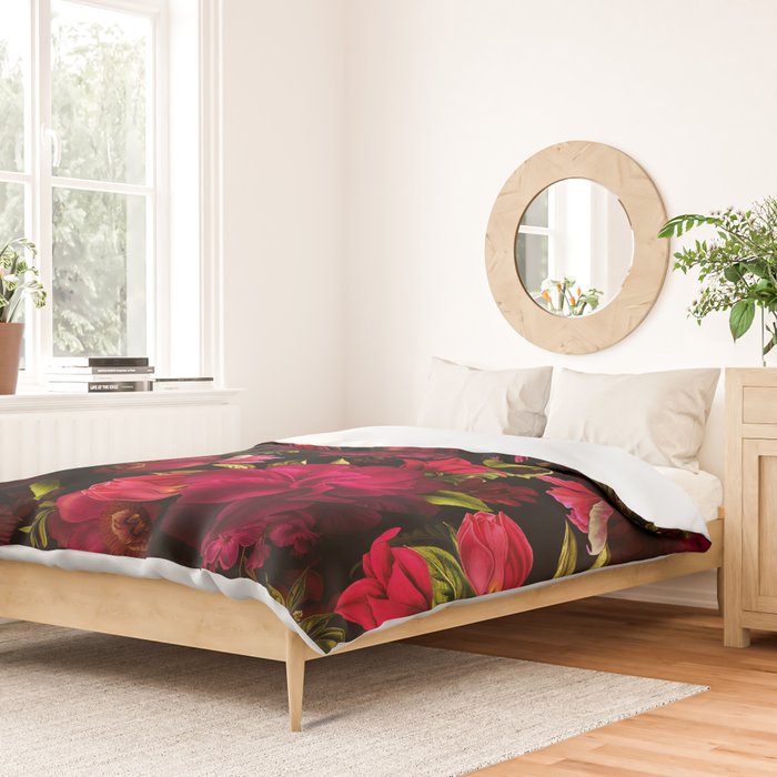 Vintage & Shabby Chic - Dark Red Antique Night Roses Botanical Garden Duvet Cover Gallery Image 2