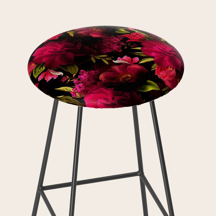 Vintage & Shabby Chic - Dark Red Antique Night Roses Botanical Garden Stool Gallery Image 2