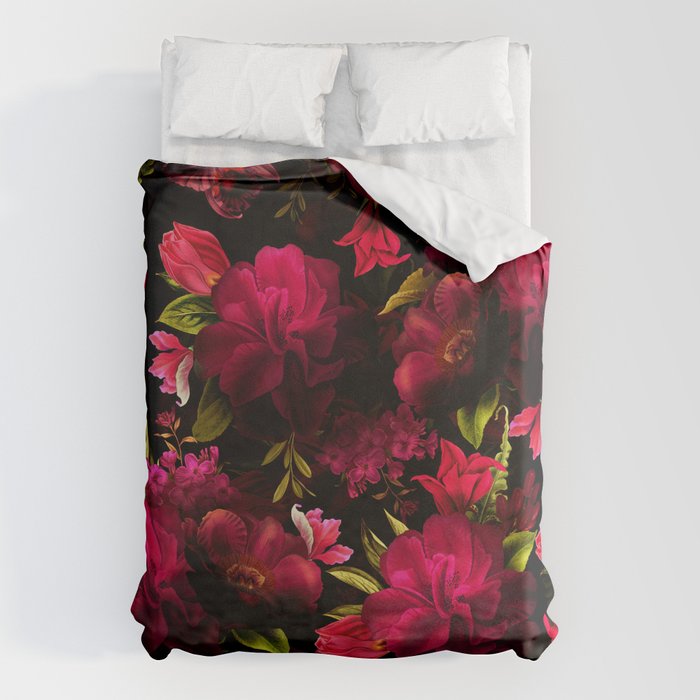 Vintage & Shabby Chic - Dark Red Antique Night Roses Botanical Garden Duvet Cover Gallery Image 1
