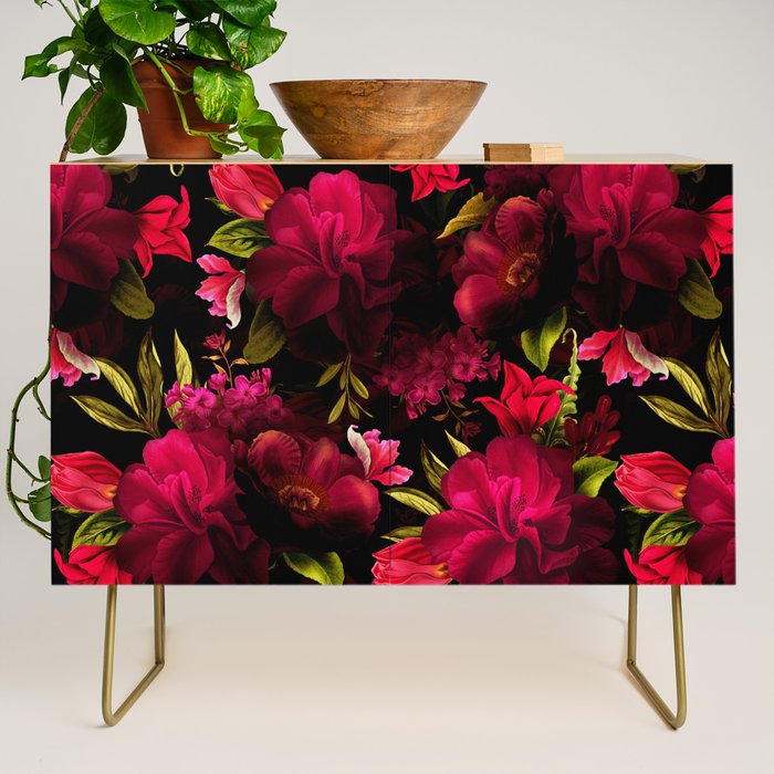 Vintage & Shabby Chic - Dark Red Antique Night Roses Botanical Garden Credenza Gallery Image 1