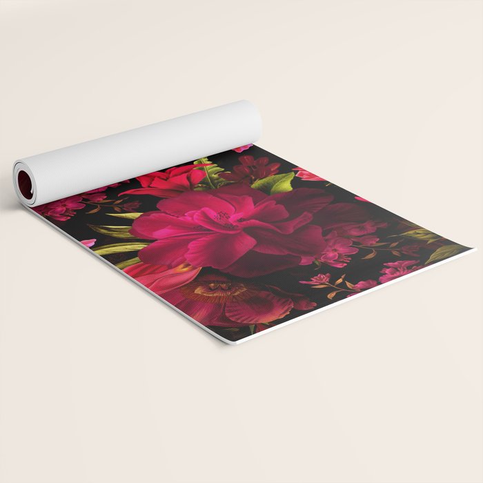 Vintage & Shabby Chic - Dark Red Antique Night Roses Botanical Garden Yoga Mat Gallery Image 2