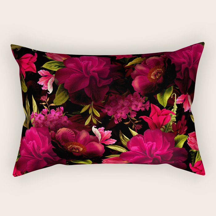 Vintage & Shabby Chic - Dark Red Antique Night Roses Botanical Garden Rectangular Pillow Gallery Image 2