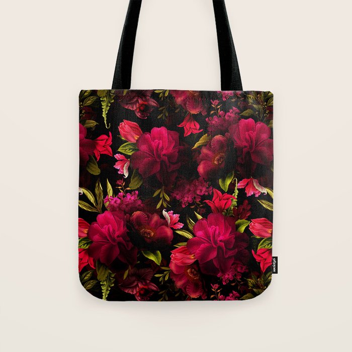 Vintage & Shabby Chic - Dark Red Antique Night Roses Botanical Garden Tote Bag Gallery Image 1