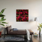 Vintage & Shabby Chic - Dark Red Antique Night Roses Botanical Garden Wood Wall Art Gallery Image 2