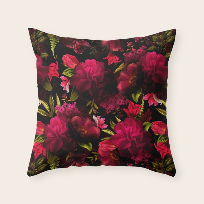 Vintage & Shabby Chic - Dark Red Antique Night Roses Botanical Garden Throw Pillow Gallery Image 6