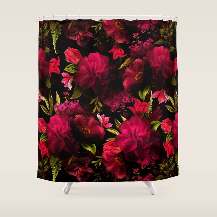 Vintage & Shabby Chic - Dark Red Antique Night Roses Botanical Garden Shower Curtain Gallery Image 1