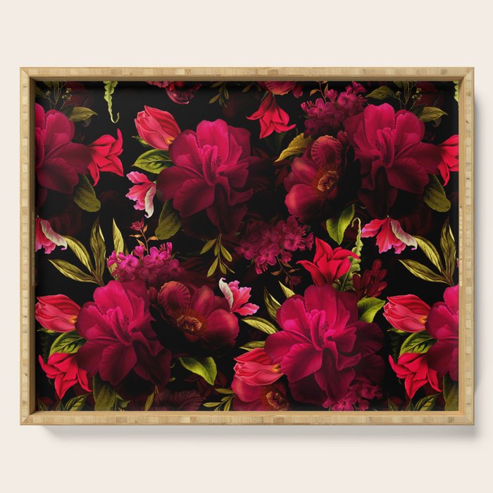 Vintage & Shabby Chic - Dark Red Antique Night Roses Botanical Garden Serving Tray Gallery Image 1