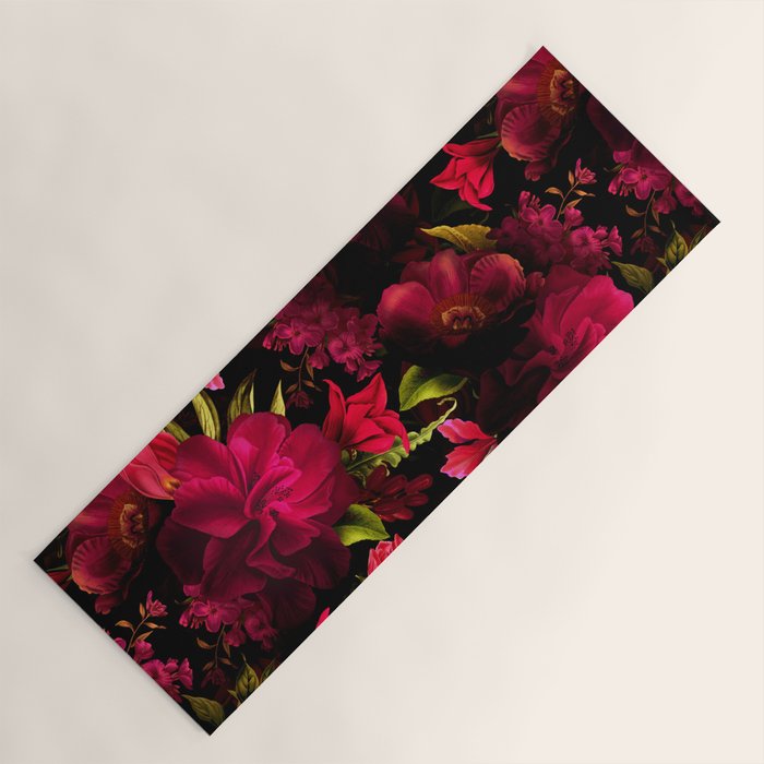 Vintage & Shabby Chic - Dark Red Antique Night Roses Botanical Garden Yoga Mat Gallery Image 1