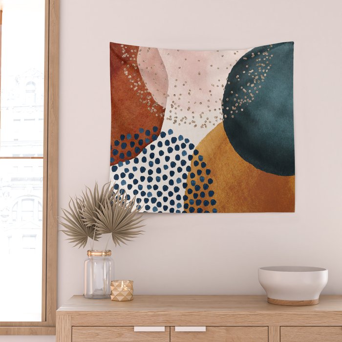 Abstract Watercolor Terracotta, Green & Blush Pink Art Print By LandSartprints Wall Tapestry Gallery Image 2