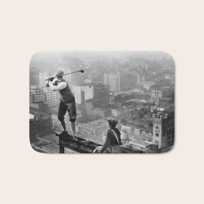 Tough Par Four - Golf Game at 1000 feet black and white photograph Bath Mat Gallery Image 1