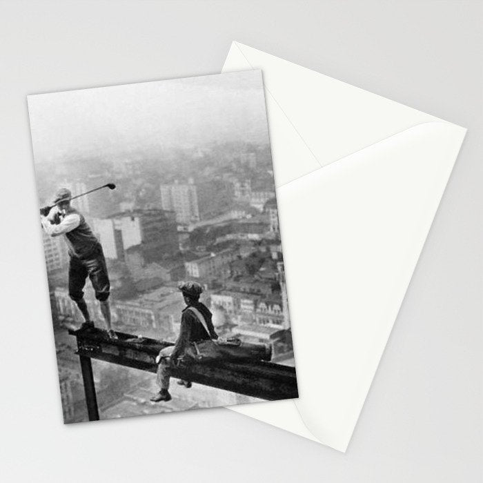Tough Par Four - Golf Game at 1000 feet black and white photograph Stationery Card Gallery Image 2