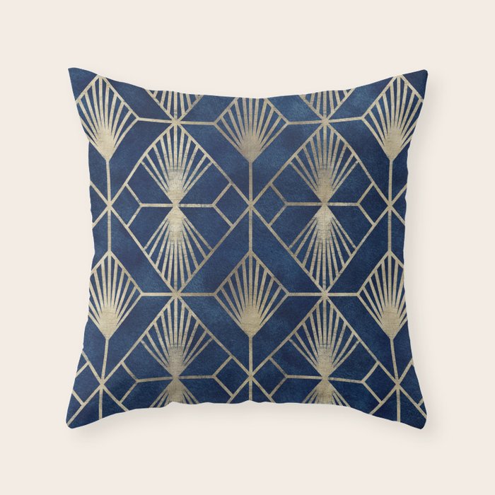 Art Deco Diamonds in Navy and Gold Throw Pillow Gallery Image 1