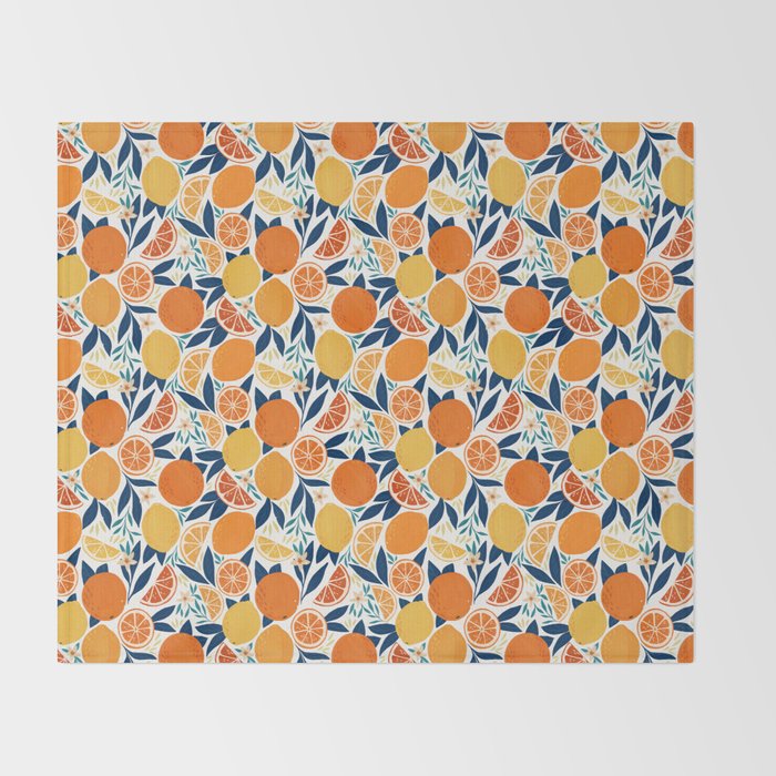 Citrus Fruits - Blue and Orange Throw Blanket Gallery Image 2