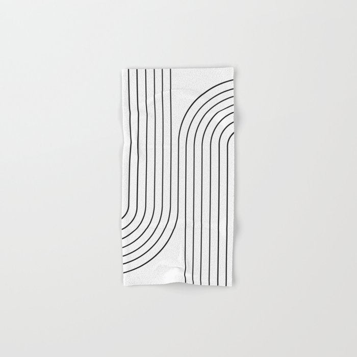 Minimal Line Curvature I Black and White Mid Century Modern Arch Abstract Bath Towel Gallery Image 1