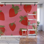 Strawberries Pattern on Pink Wall Mural Gallery Image 1
