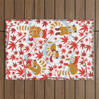 Red panda blending with the foliage // white background desert sun brown cozy animals fog blue tree branches red acer leaves Outdoor Rug Gallery Image 1