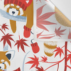 Red panda blending with the foliage // white background desert sun brown cozy animals fog blue tree branches red acer leaves Wall Tapestry Gallery Image 3