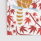 Red panda blending with the foliage // white background desert sun brown cozy animals fog blue tree branches red acer leaves Poster Gallery Image 3
