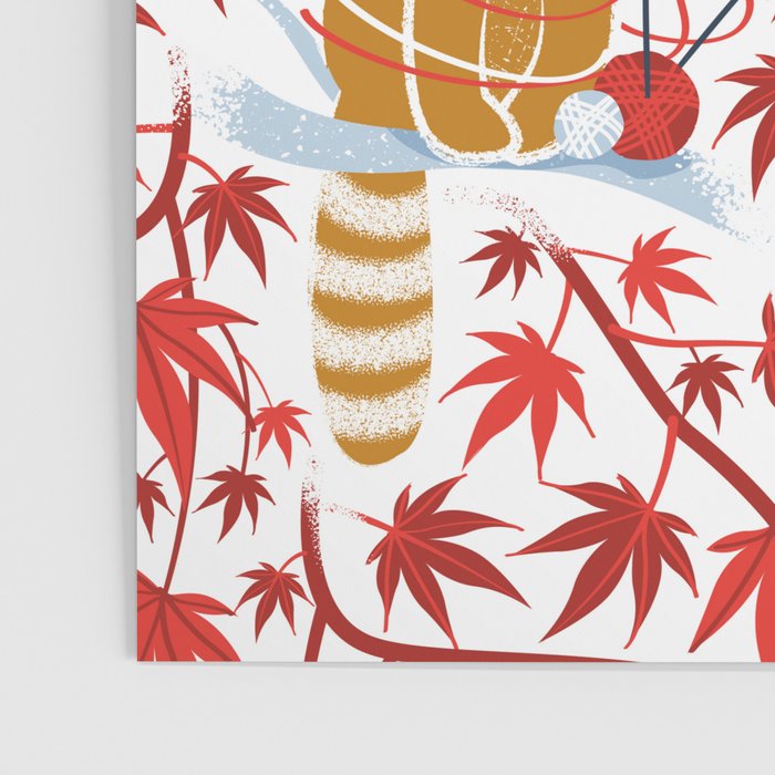 Red panda blending with the foliage // white background desert sun brown cozy animals fog blue tree branches red acer leaves Poster Gallery Image 3