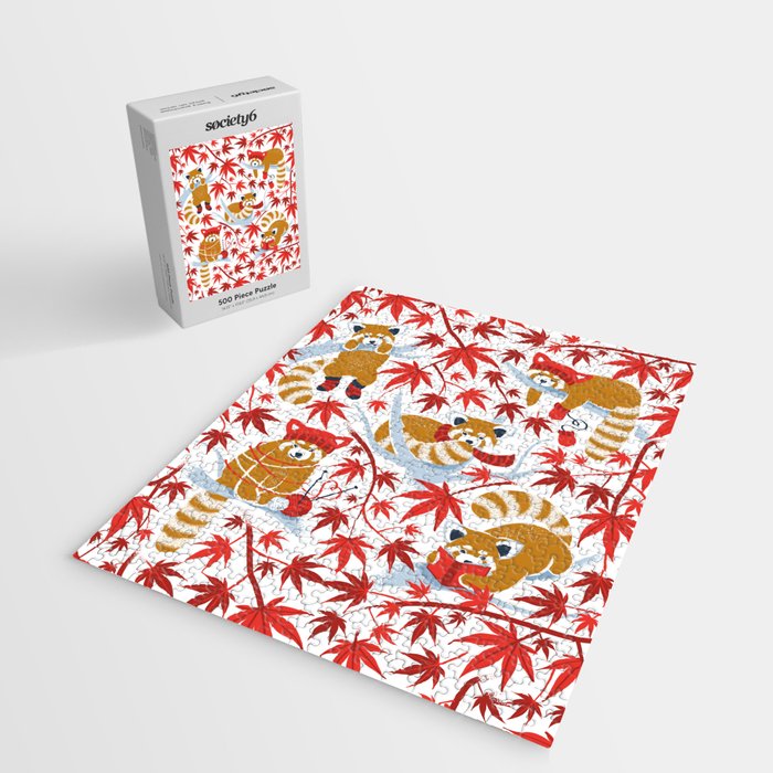 Red panda blending with the foliage // white background desert sun brown cozy animals fog blue tree branches red acer leaves Jigsaw Puzzle Gallery Image 2