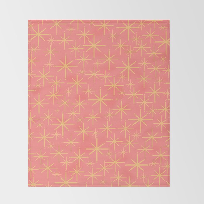 Twinkling Retro Starburst Pattern in Pink and Mustard Yellow Throw Blanket Gallery Image 2