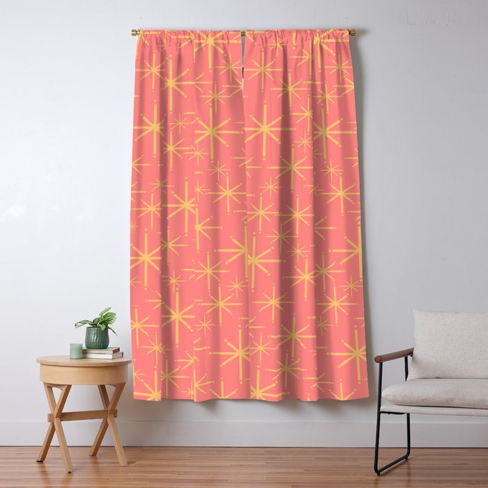 Twinkling Retro Starburst Pattern in Pink and Mustard Yellow Window Curtain Gallery Image 5