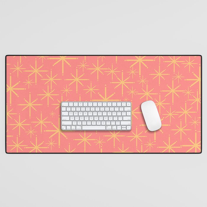 Twinkling Retro Starburst Pattern in Pink and Mustard Yellow Desk Mat Gallery Image 1