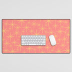 Twinkling Retro Starburst Pattern in Pink and Mustard Yellow Desk Mat Gallery Image 1