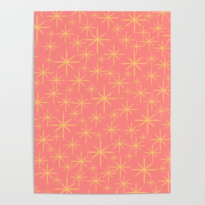 Twinkling Retro Starburst Pattern in Pink and Mustard Yellow Poster Gallery Image 4