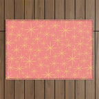 Twinkling Retro Starburst Pattern in Pink and Mustard Yellow Outdoor Rug Gallery Image 1