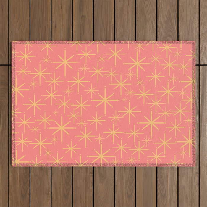 Twinkling Retro Starburst Pattern in Pink and Mustard Yellow Outdoor Rug Gallery Image 1