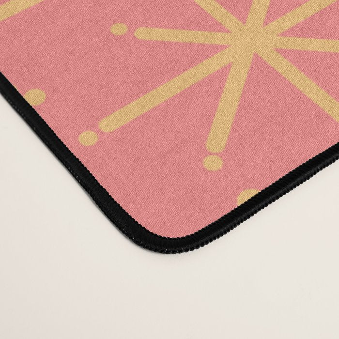 Twinkling Retro Starburst Pattern in Pink and Mustard Yellow Desk Mat Gallery Image 4