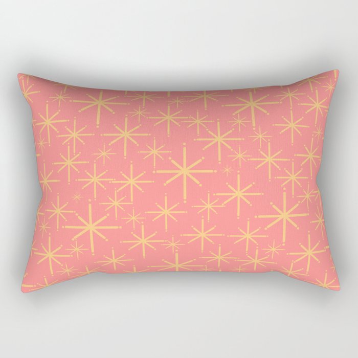 Twinkling Retro Starburst Pattern in Pink and Mustard Yellow Rectangular Pillow Gallery Image 2