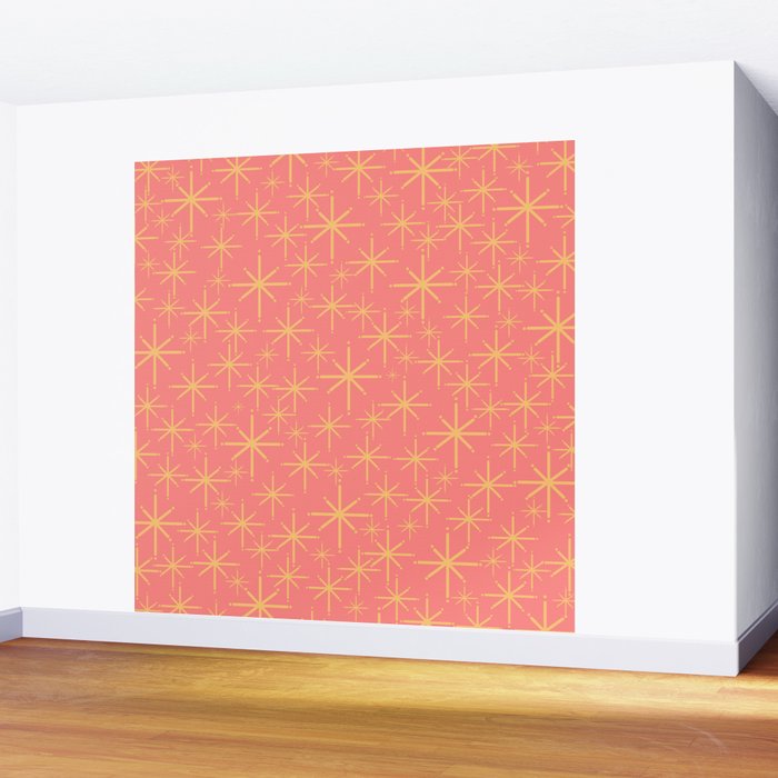 Twinkling Retro Starburst Pattern in Pink and Mustard Yellow Wall Mural Gallery Image 2