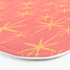 Twinkling Retro Starburst Pattern in Pink and Mustard Yellow Bath Mat Gallery Image 3