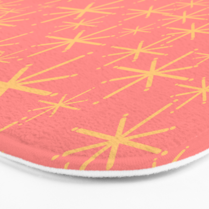 Twinkling Retro Starburst Pattern in Pink and Mustard Yellow Bath Mat Gallery Image 3