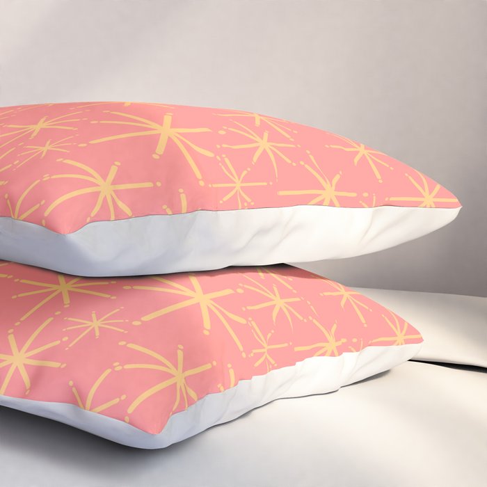 Twinkling Retro Starburst Pattern in Pink and Mustard Yellow Pillow Sham Gallery Image 3