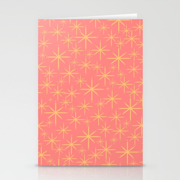 Twinkling Retro Starburst Pattern in Pink and Mustard Yellow Stationery Card Gallery Image 2