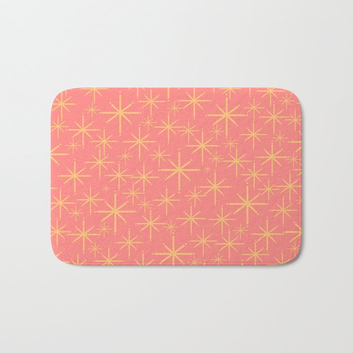 Twinkling Retro Starburst Pattern in Pink and Mustard Yellow Bath Mat Gallery Image 1