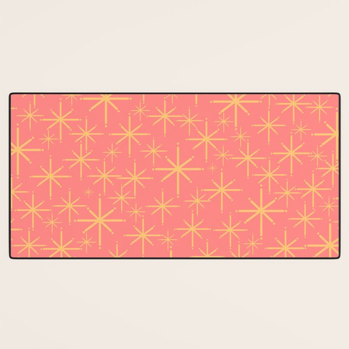 Twinkling Retro Starburst Pattern in Pink and Mustard Yellow Desk Mat Gallery Image 3