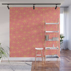 Twinkling Retro Starburst Pattern in Pink and Mustard Yellow Wall Mural Gallery Image 1