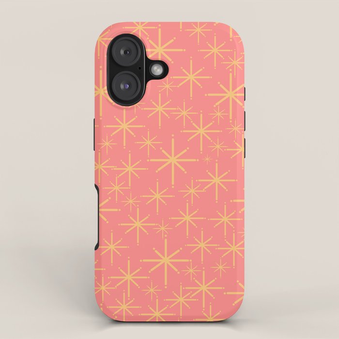 Twinkling Retro Starburst Pattern in Pink and Mustard Yellow iPhone Case Gallery Image 1