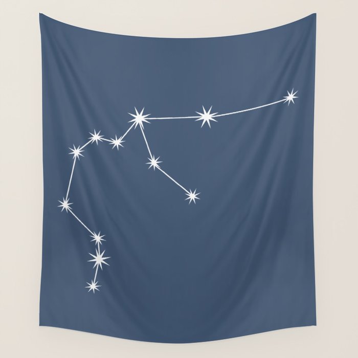 Aquarius Zodiac Star Constellation Line Art Neutral Blue Wall Tapestry Gallery Image 1